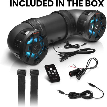 ATV UTV Sound System - 8 Inch Speakers, 1.5 Inch Tweeters, Weatherproof, Bluetooth, Built-in Amplifier
