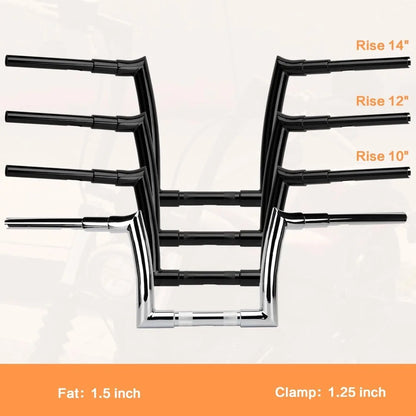 10" Rise Ape Hanger Handlebar 1.5" Fat 1.25" Meathook for Harley 2015-2023 Road Gl