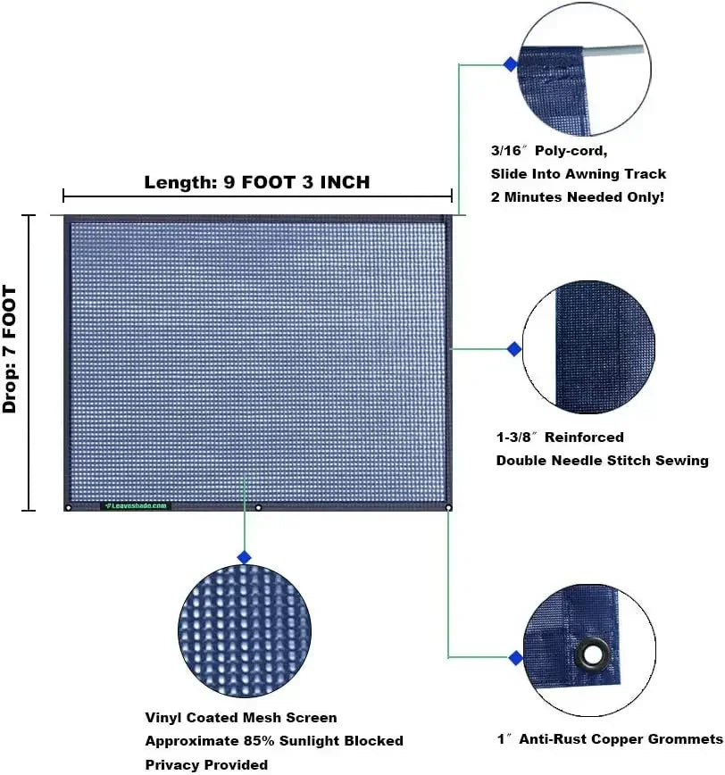 [XMSJ]RV Awning Sunshade Screen 7' X 9' 3'' (Fit for 10' Awning)Motorhome Camp