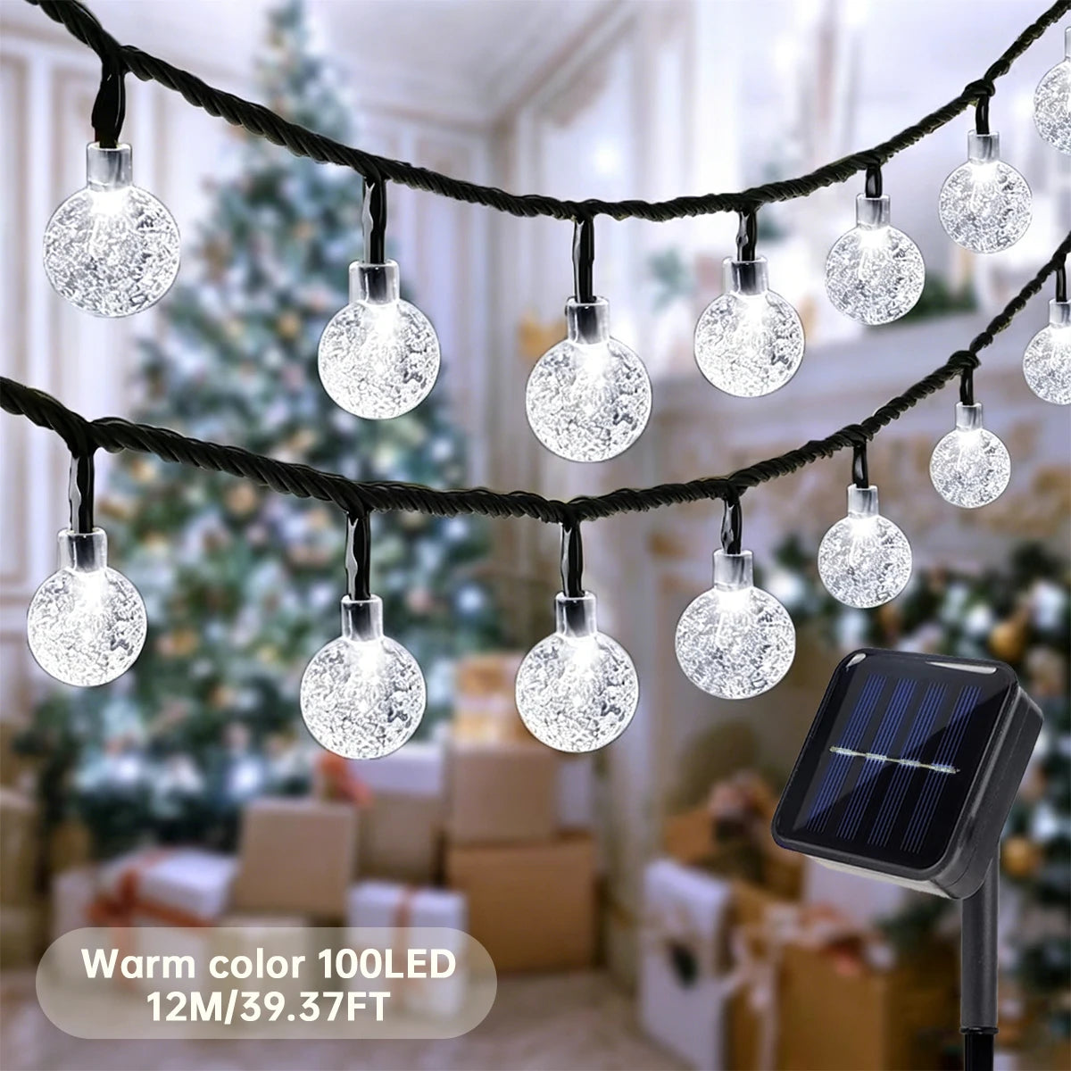 1 Pack 12M/39.37FT. 100 LED Solar Powered Bubble Ball String Light
