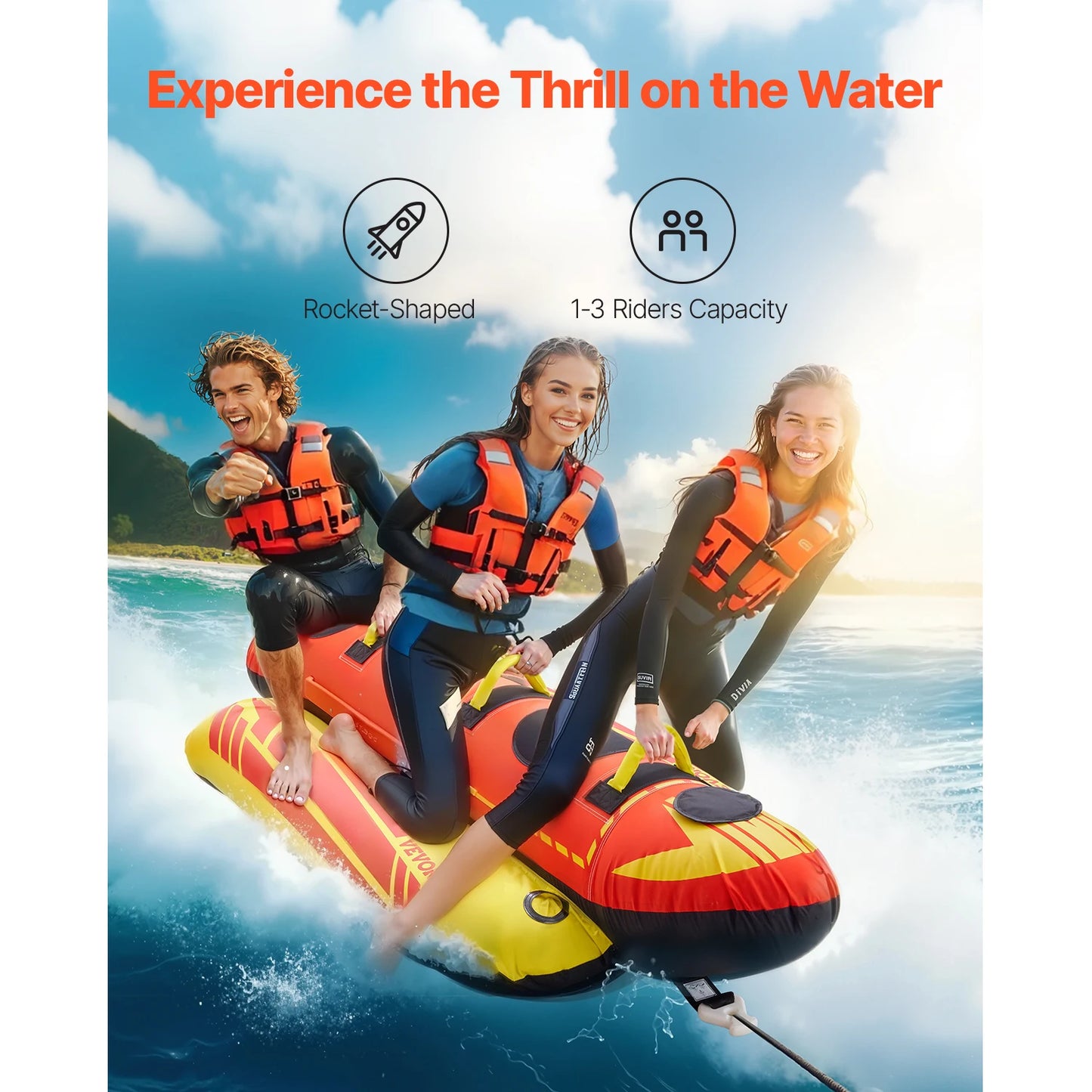 Towable Tubes f1-3 Rider Inflatable  Hot Dog Water Sport Tube for Boat