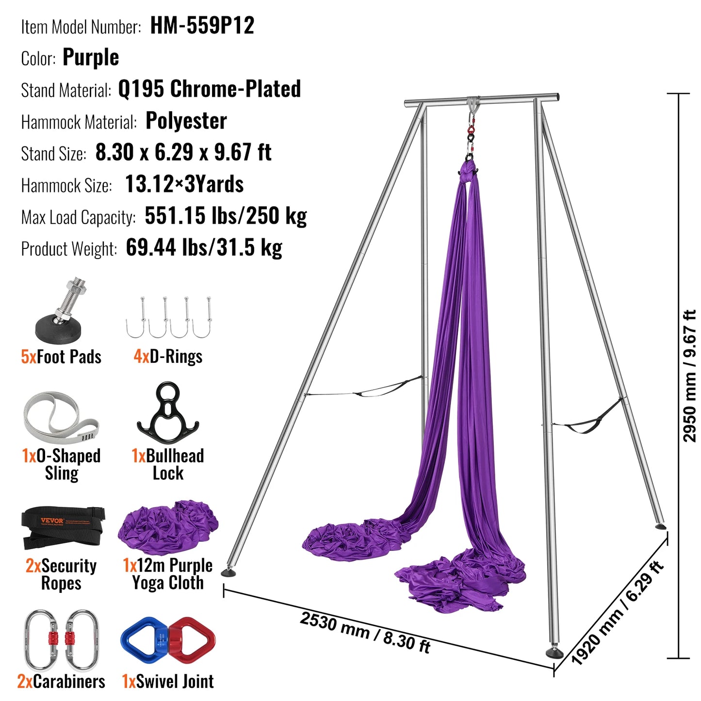 Yoga Swing Stand Aerial Hammock Max 551lbs