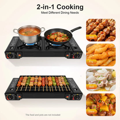 2500W Portable Camping Stove 2 Burners  with Baking Tray