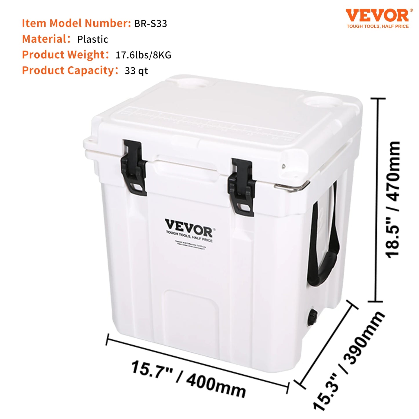 25/33/45/52QT Portable Hard Cooler Fully Insulated Ice Chest Cooling Box Goods Basket