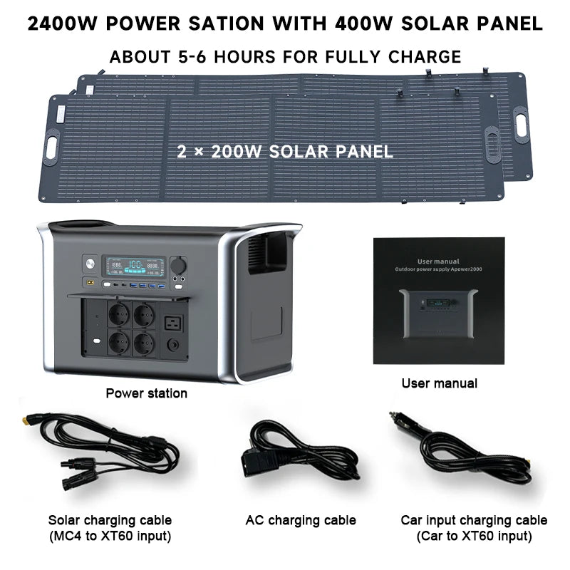 Portable Power Station Solar Generator 1000W 2000w 220V AC Outlets Power Flexible Solar Panel