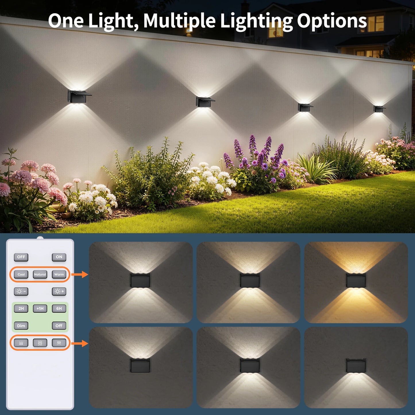 Solar Wall Lights 2 Pack with Remote, 3 Color Modes