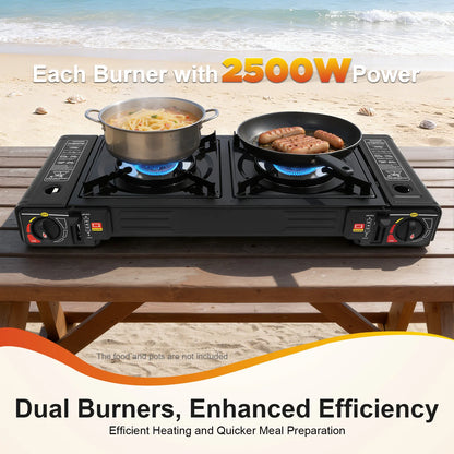 2500W Portable Camping Stove 2 Burners  with Baking Tray