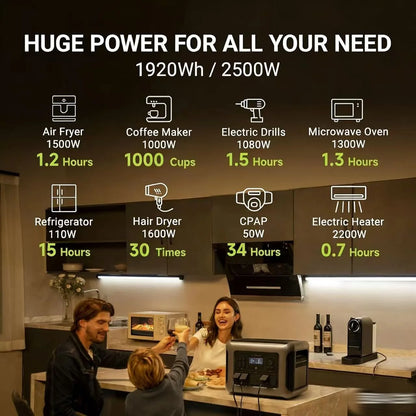 Portable Power Station 1920Wh  2500W solar