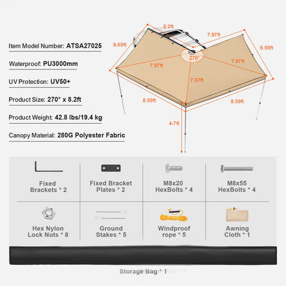 Vehicle  Retractable Car Side Awning Car Waterproof Storage Bag  Suitable for Truck SUV Van Campers