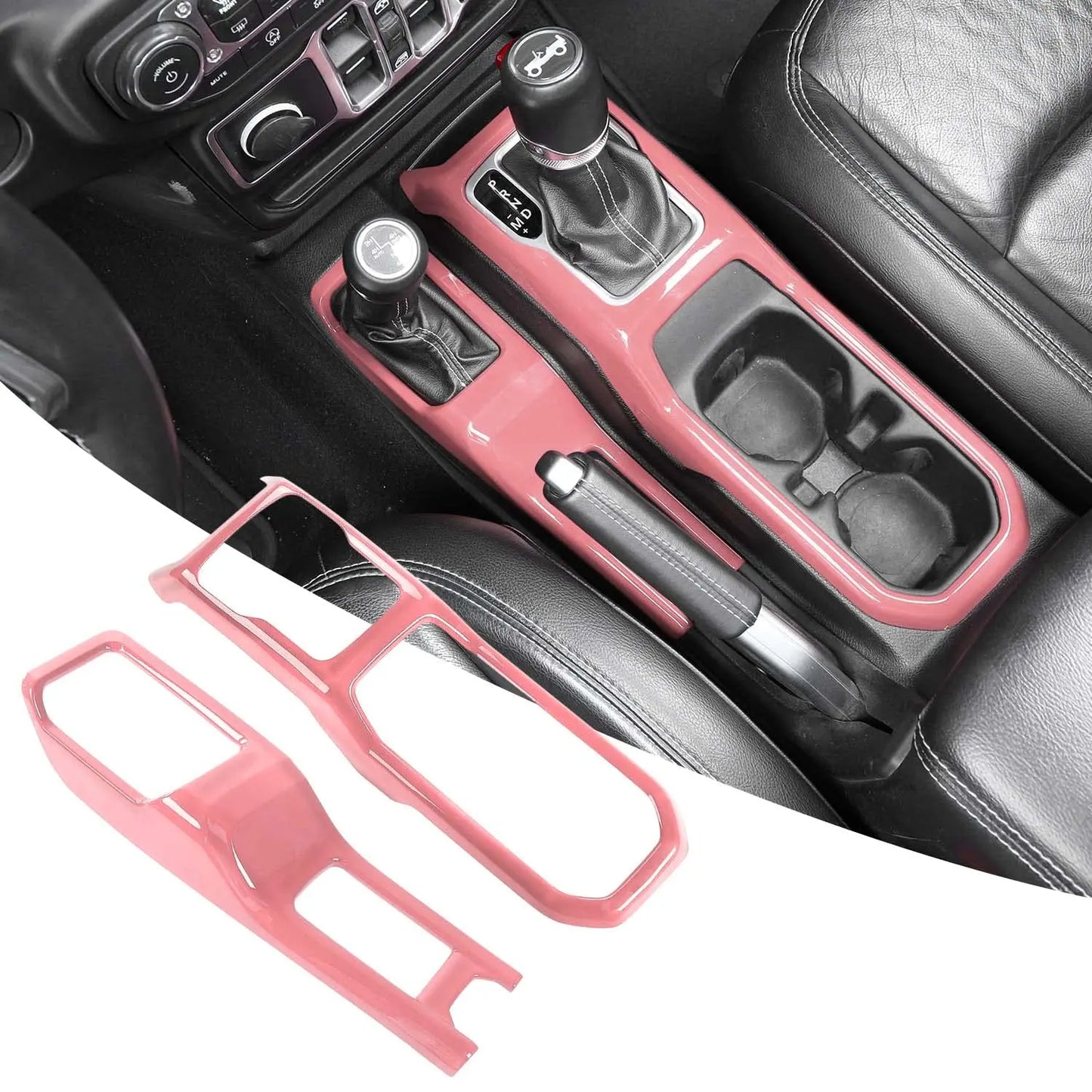 Red Glossy Center Console Trim Kit For Gear Shift And Cup Holder Area Compatible With Jeep JL JLU Gladiator JT 2018–2024