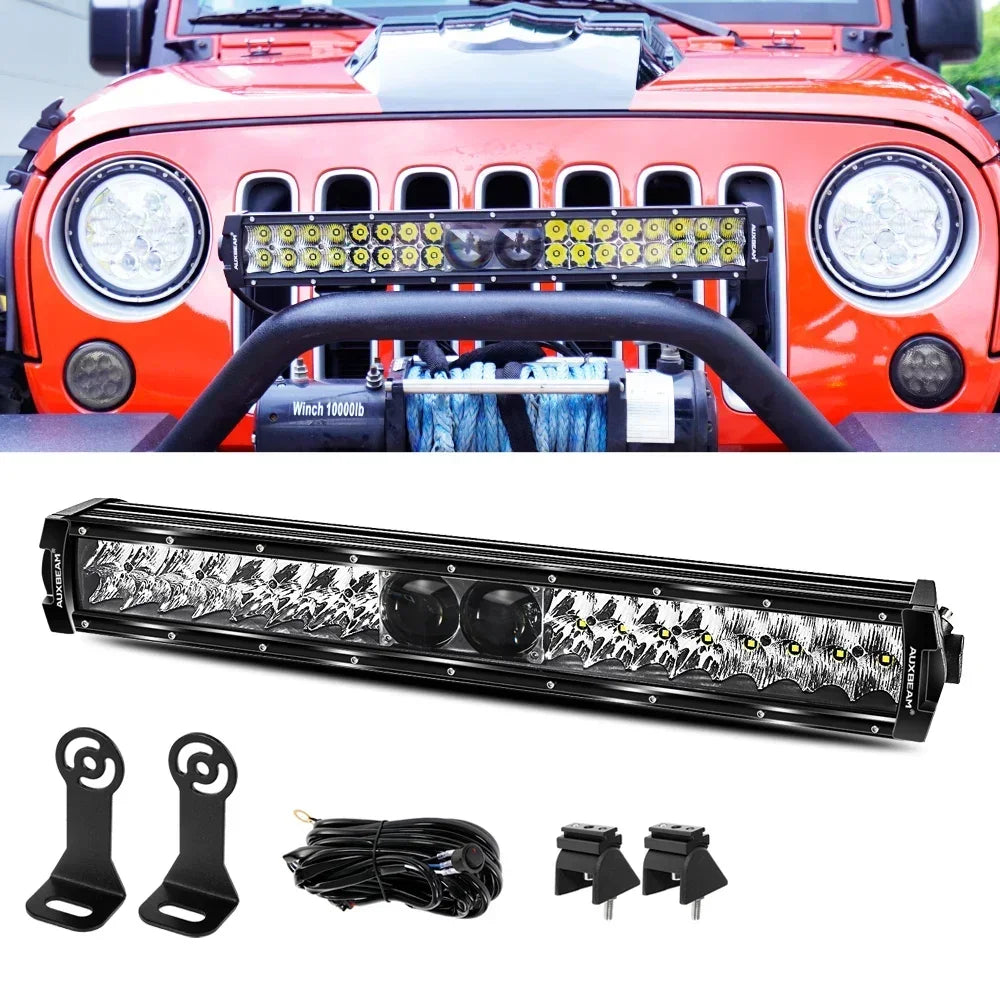 AUXBEAM 12-32 inch LED Work Light Bar with Wire Harness kit 270W 33000lm High Brightness for SUV ATV UTV Trucks 5D-PRO Series