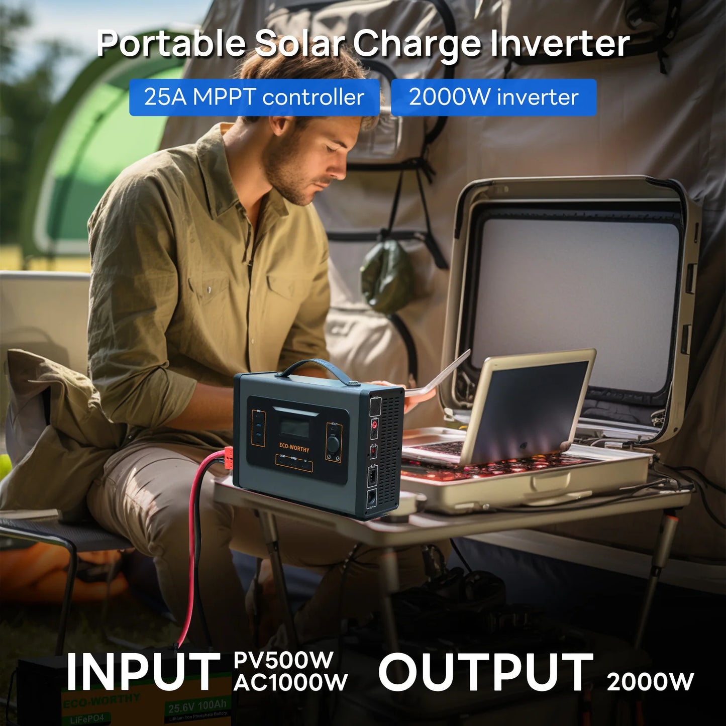 Portable Inverter Charger,25A MPPT Solar Controller 500W Solar panels