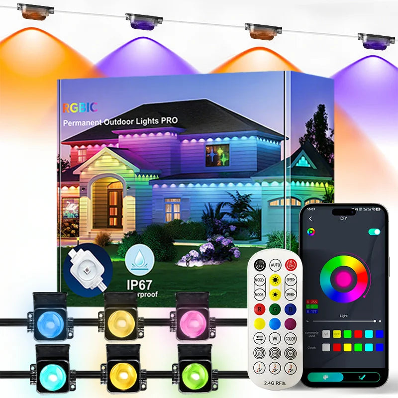 Smart Permanent Outdoor Lights Eaves Lights  Waterproof Light String with  Remote control