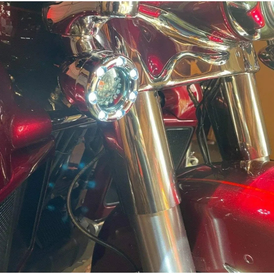2 Inch Front LED Turn Signals w/Running Light Ring Covers for Harley Davidson - Chrome