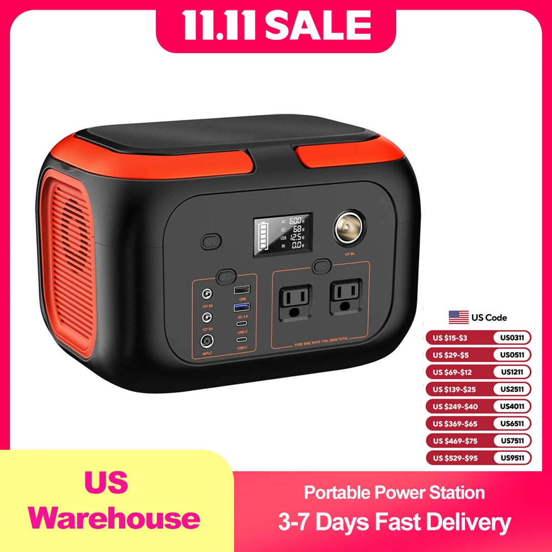 Portable Power Station 600W 296Wh/AC Outlet Solar Generator