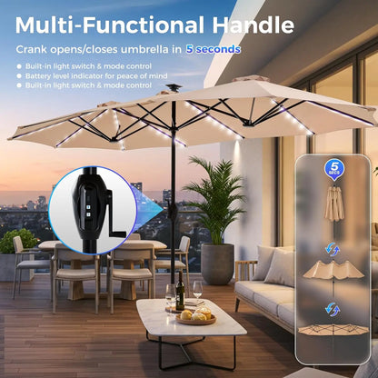 13ft Outdoor Patio Umbrella with Solar Lights,Pool Umbrella, Fade Resistant Canopy Beige