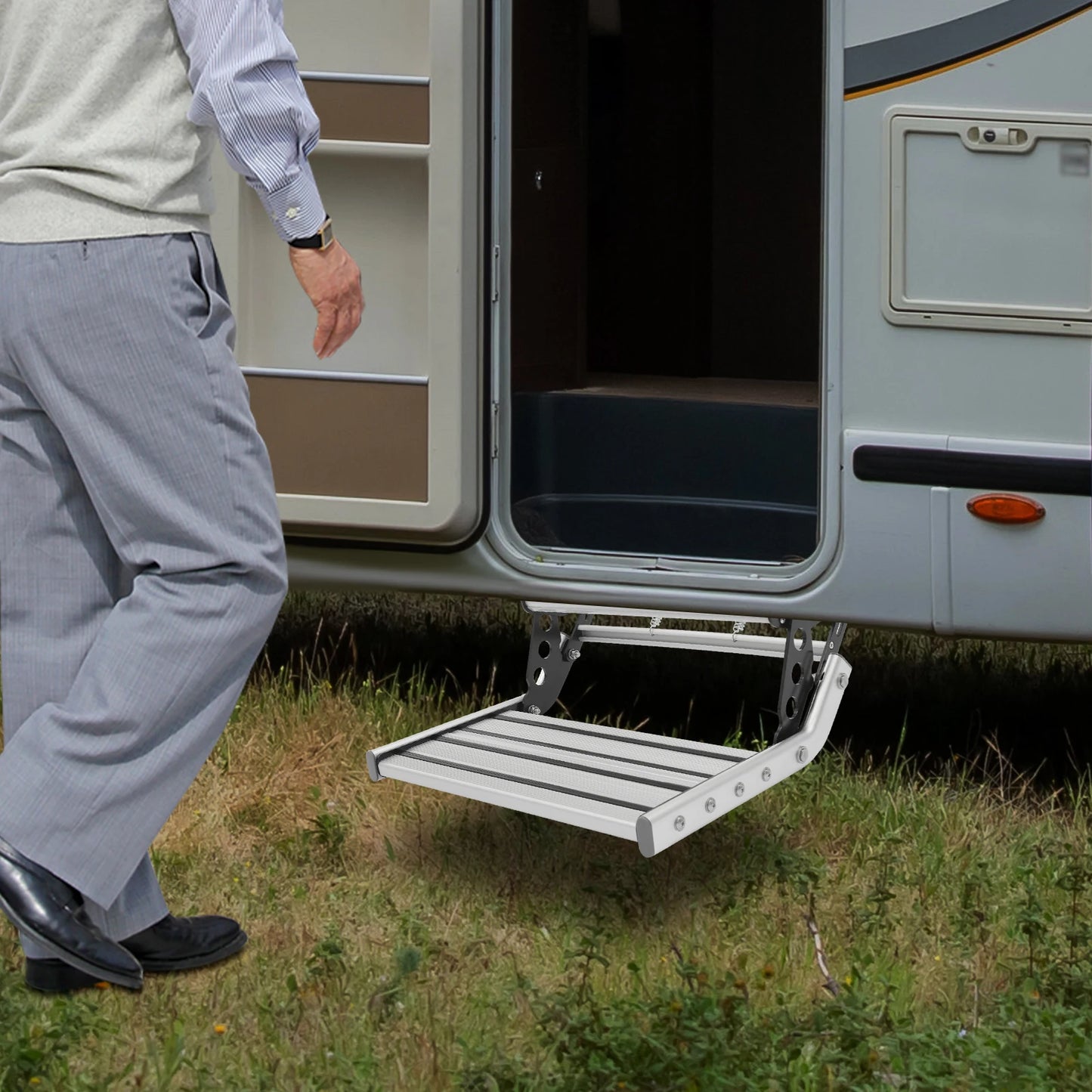 Folding RV Step Silver Aluminum Alloy  with 12V LED Light