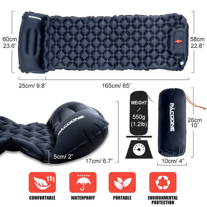 Outdoor Sleeping Pad Camping Inflatable Mattress Built-in Pump  With Headrest