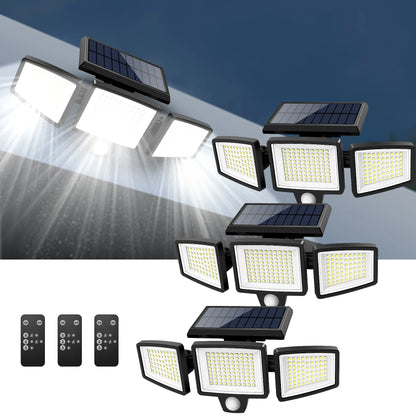 Outdoor Waterproof Solar Light with Motion Sensor 3-Head 200+ LEDs Security Light