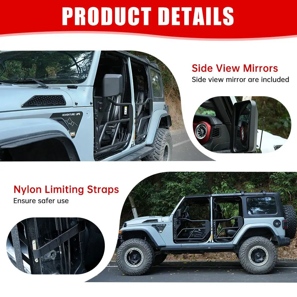 2018-2024 Jeep Wrangler JL JLU Gladiator JT 4-Doors (Includes 4XE) Tube Doors with Side View Mirror 4-Piece Set for Other Models
