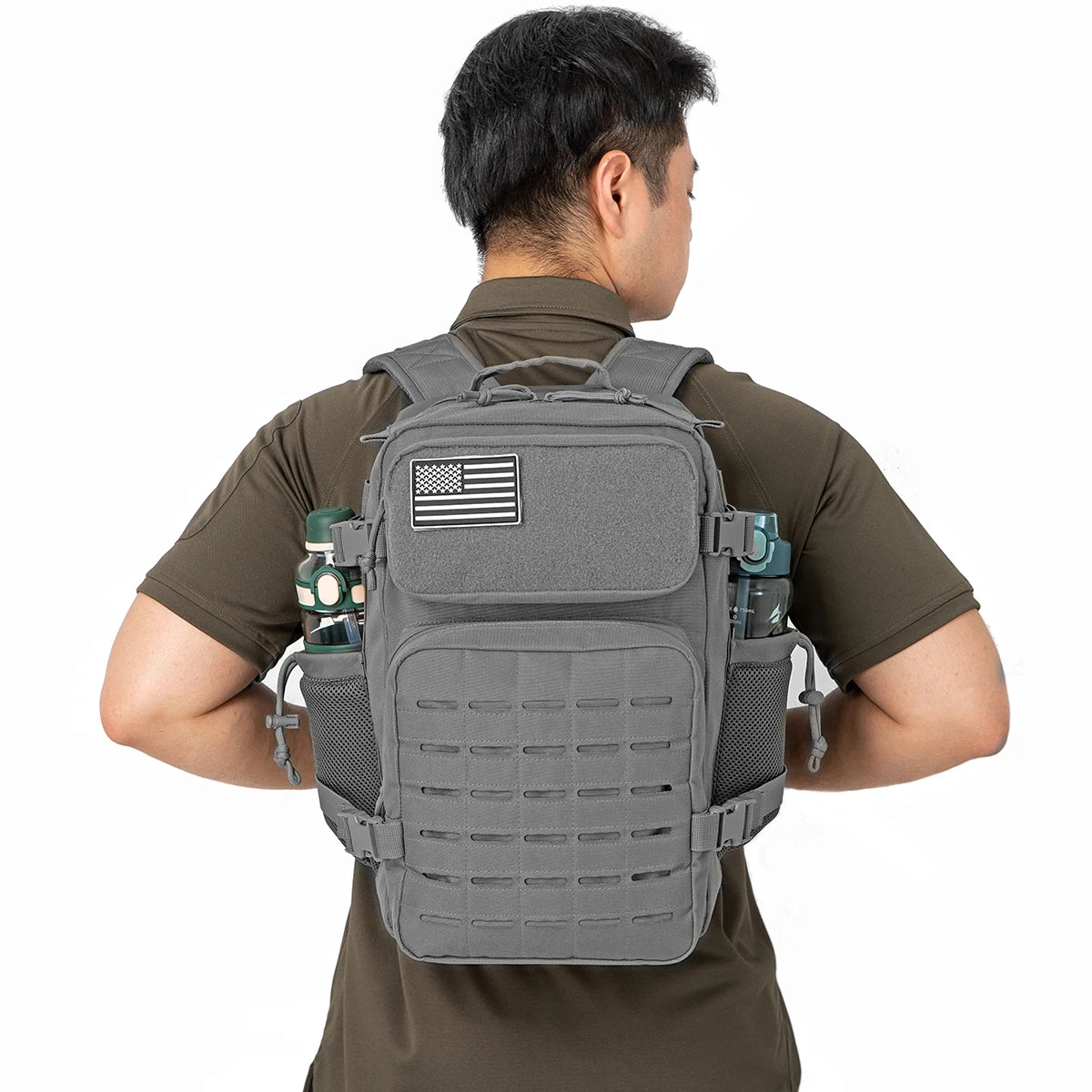 Durable Versatile Tactical Fishing  Webbing Dual Side Bottle Pockets Outdoor Hiking Bag