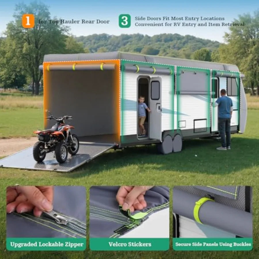 RV Cover 22-24ft Upgraded Waterproof Windproof Rip-Stop Heavy Duty Winter Camper Cover with 4 Tire Covers Tongue Jack