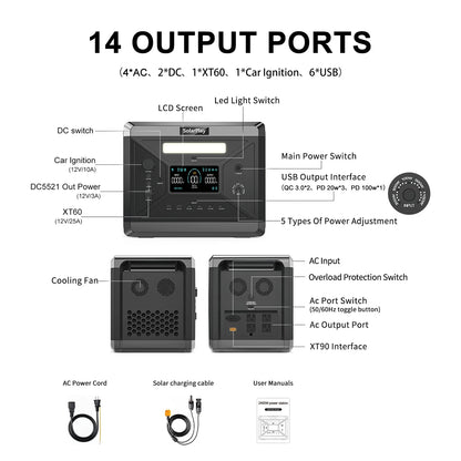 Portable Power Station 2160WH LiFePO4 Battery with 2400W (4800W Peak) AC Output Solar Generator