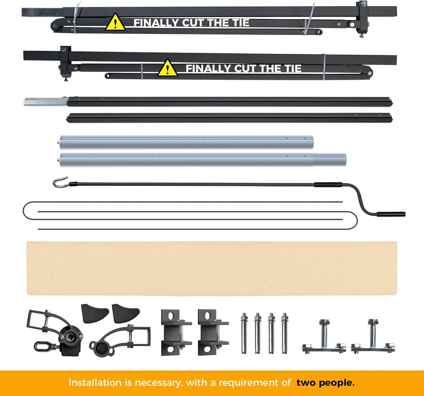 Manual Retractable Patio Awning, UV & Waterproof Polyester Cover, Aluminum Frame