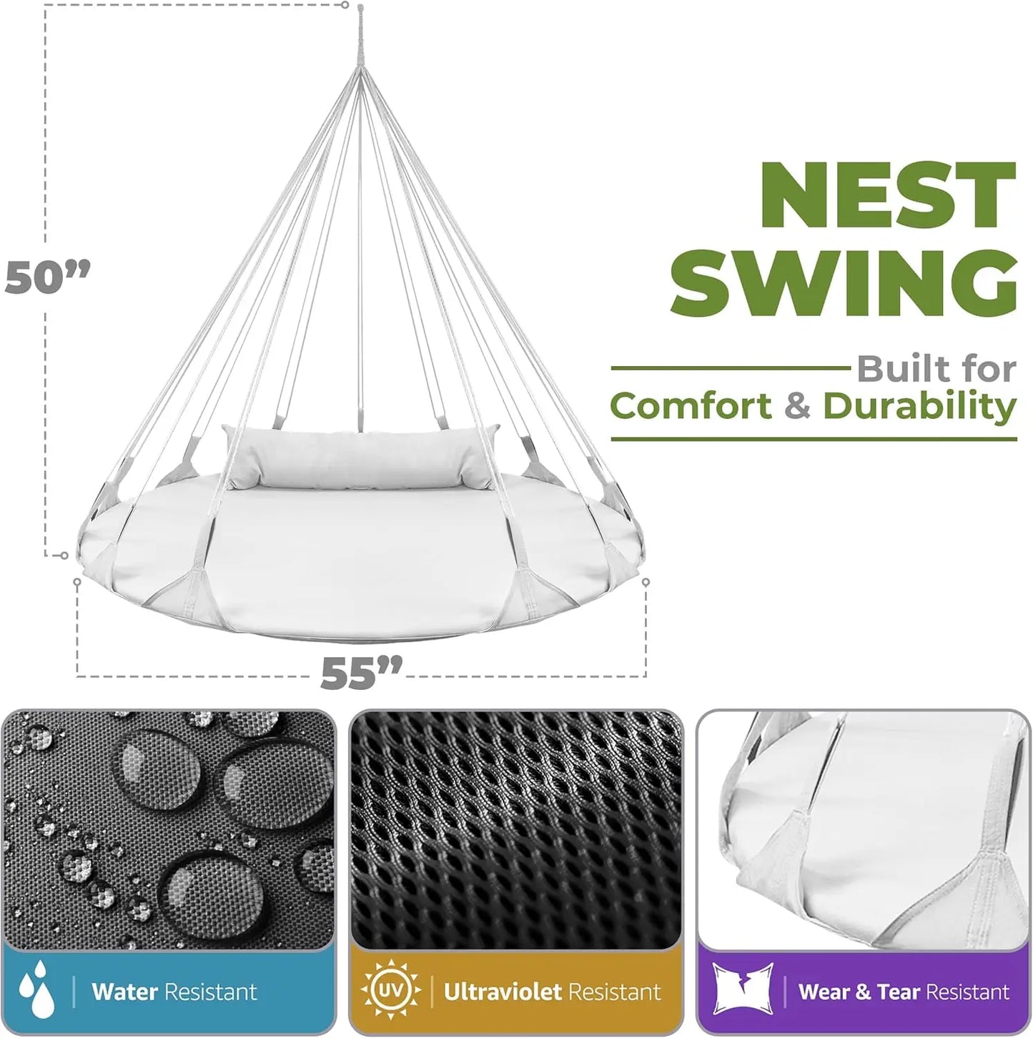 56" Cotton Hanging Swing Chair with Pillow - Indoor/Outdoor-Easy Setup