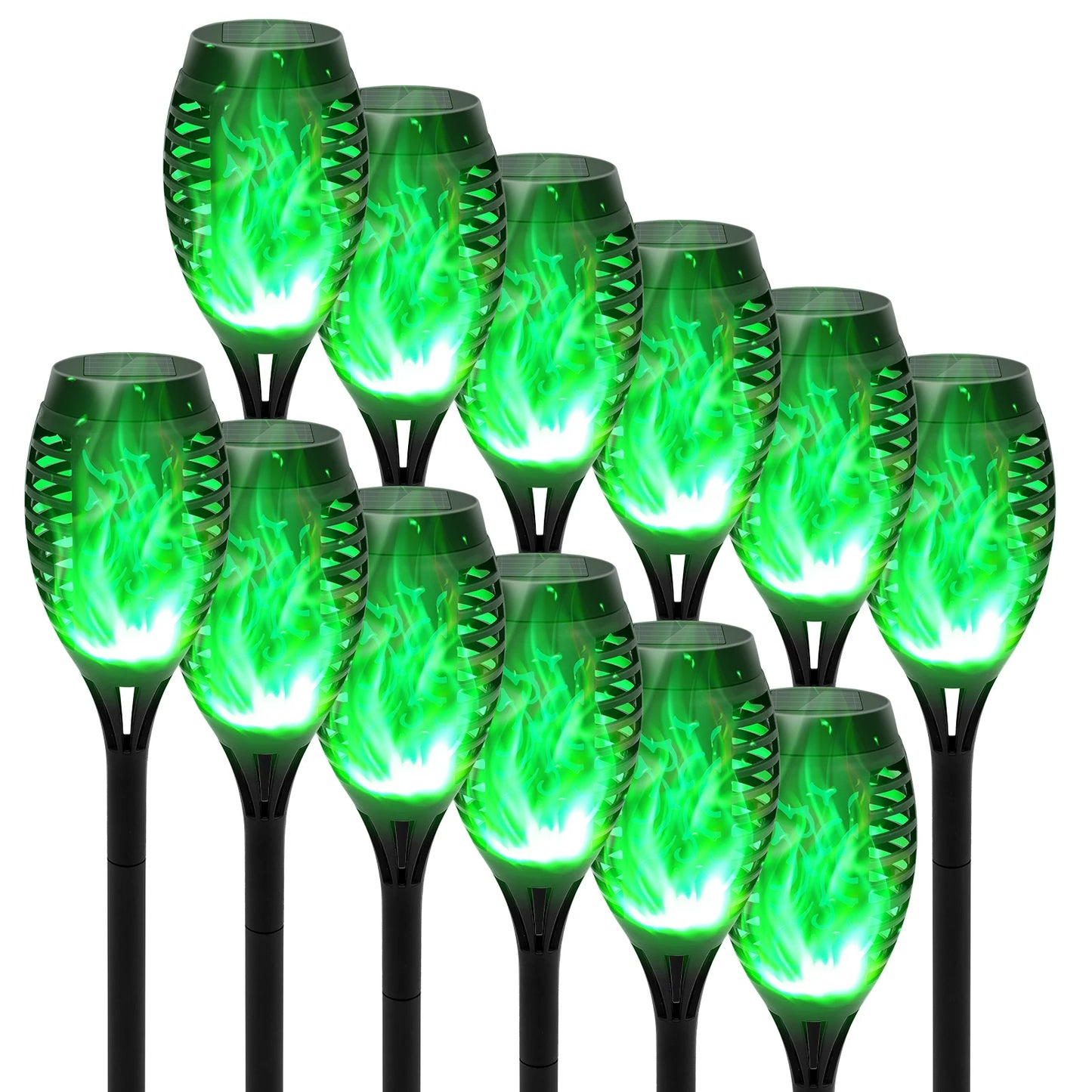 Green Solar Flame Light Outdoor with Flickering Flame Waterproof