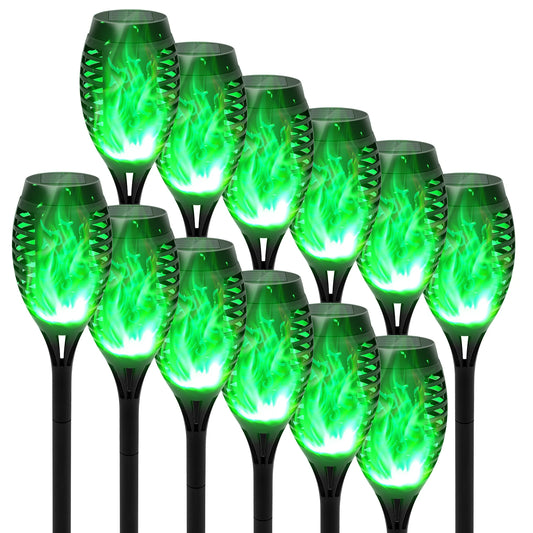 Green Solar Flame Light Outdoor with Flickering Flame Waterproof