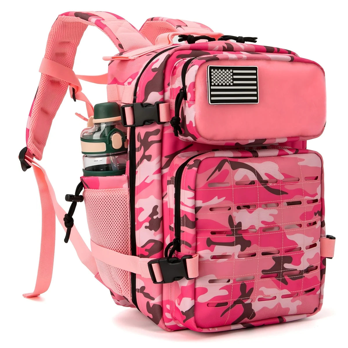 Durable Versatile Tactical Fishing  Webbing Dual Side Bottle Pockets Outdoor Hiking Bag