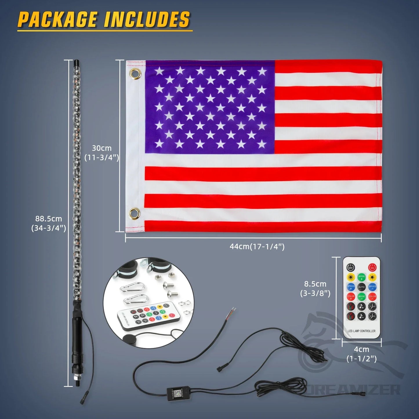 3FT LED Whip Light With App Remote Control Spiral  Whip Light for UTV ATV  Offroad Truck