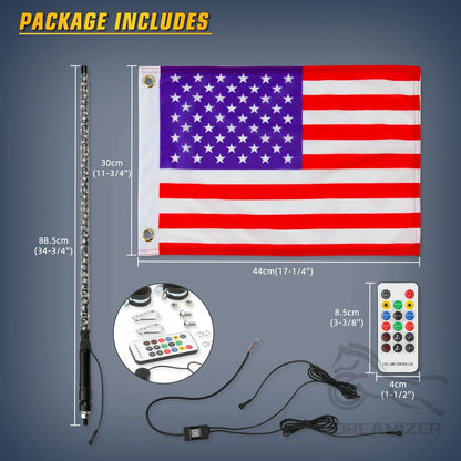 3FT LED Whip Light With App Remote Control Spiral  Whip Light for UTV ATV  Offroad Truck