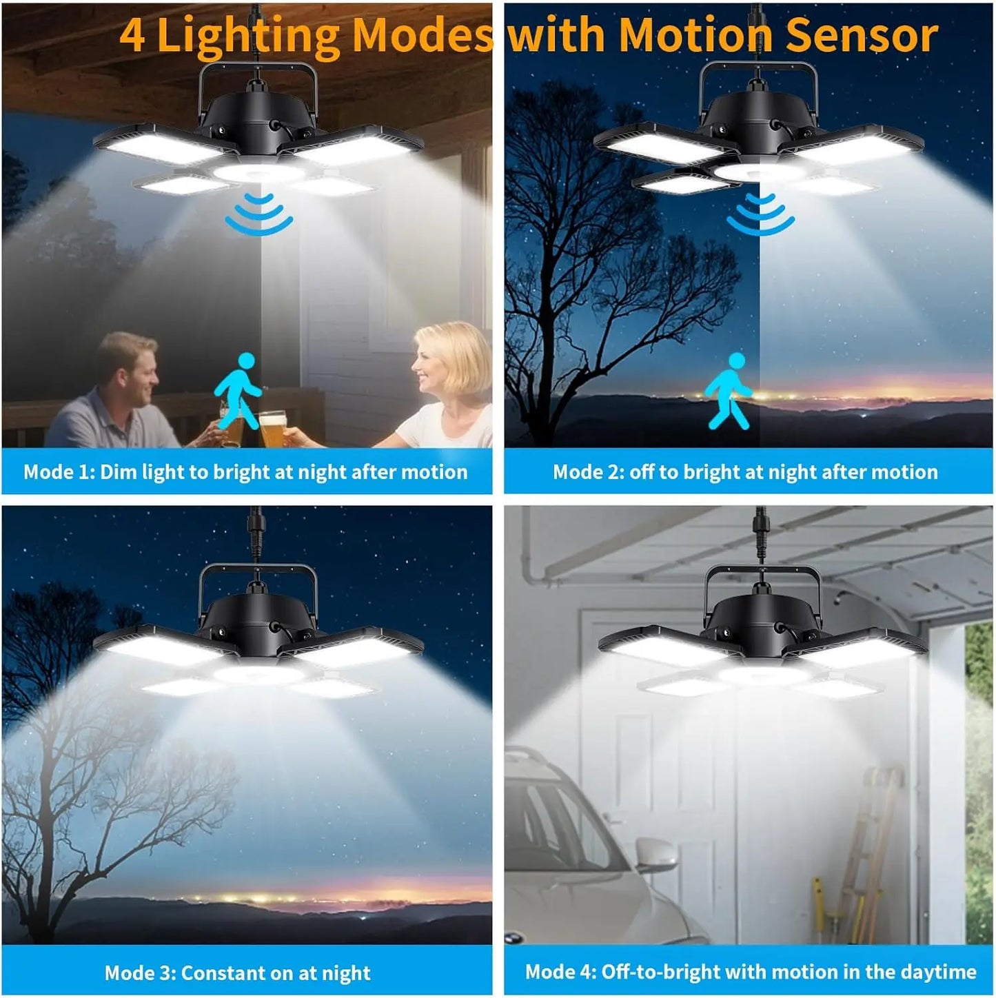 Solar Shed Light with Motion Sensor,LED, 4 Heads, Remote Control for Indoor Outdoor Use