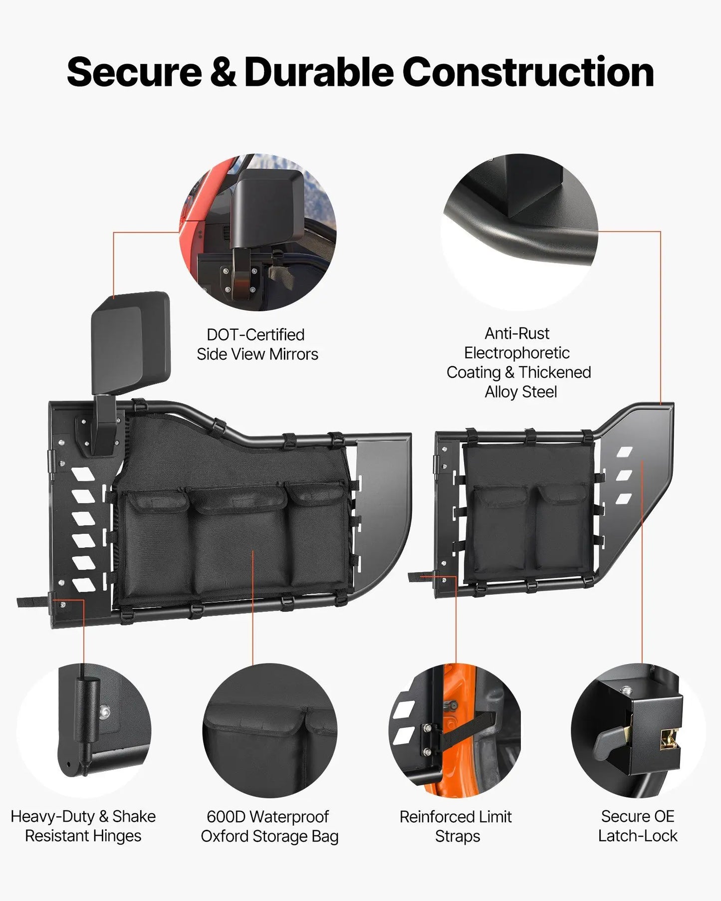 Jeep Tube Doors, 4-Door, Compatible with 2018-2026 Jeep Wrangler 2020-2026 Gladiator