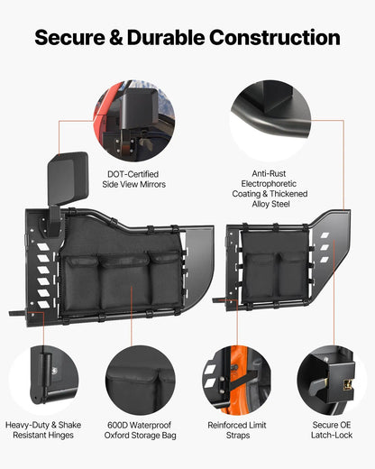Jeep Tube Doors, 4-Door, Compatible with 2018-2026 Jeep Wrangler 2020-2026 Gladiator