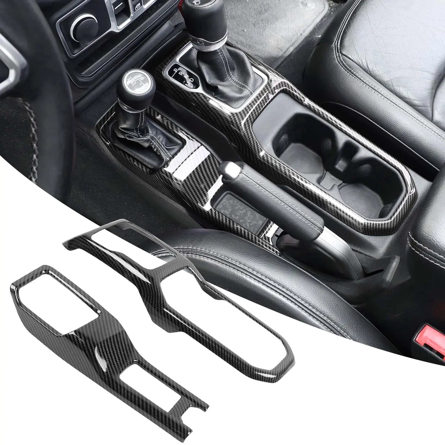 Red Glossy Center Console Trim Kit For Gear Shift And Cup Holder Area Compatible With Jeep JL JLU Gladiator JT 2018–2024