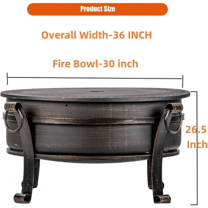 36 Inch Fire Pit with Grill & Lid, Fireplace & Round Table & BBQ 3 in 1
