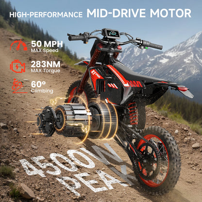 Spark Electric Dirt Bike for Teens Adults 4500W Peak Electric Motorcycle 60V 28.8Ah E-Dirt Bike 60 Mile Range E-Bike