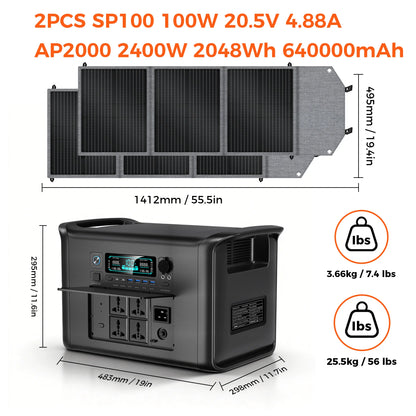 2400W Fast Charging Portable Power Station 200W Foldable Portable Solar Panel