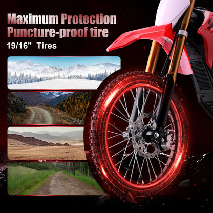 72V 8000W Pro Electric Dirt Bike for Adults,3 Speed Modes Electric Motorcycle Up to 56 MPH with 19"/16" Tires.