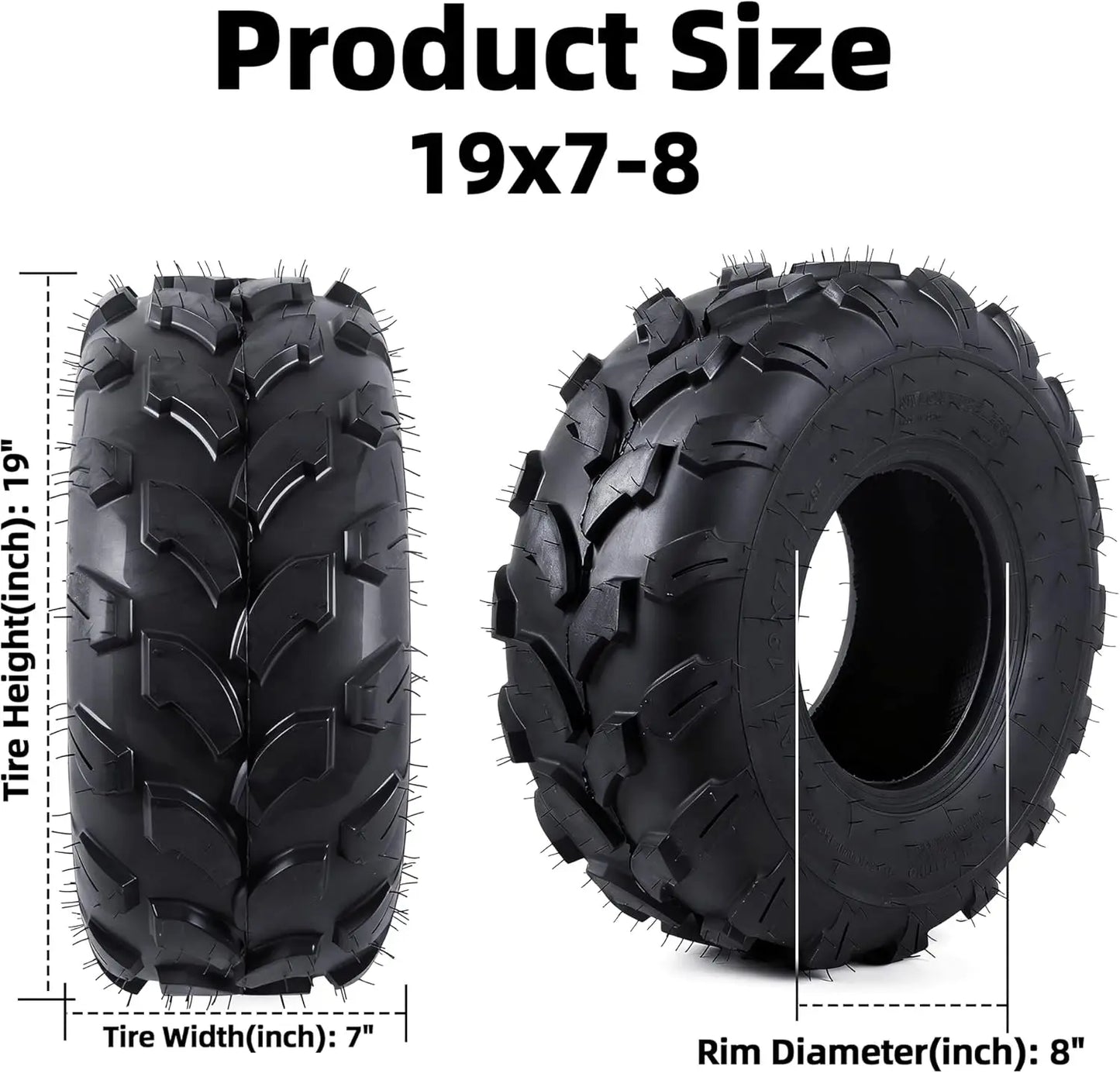 19x7-8 ATV UTV Tires, 4PR Tubeless Tires for Mini Bikes and Go Karts