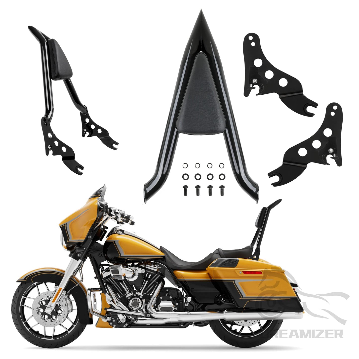Motorcycle 22'' Black Detachable Backrest For Harley Touring Electra Street Glide FLHR 09-2023