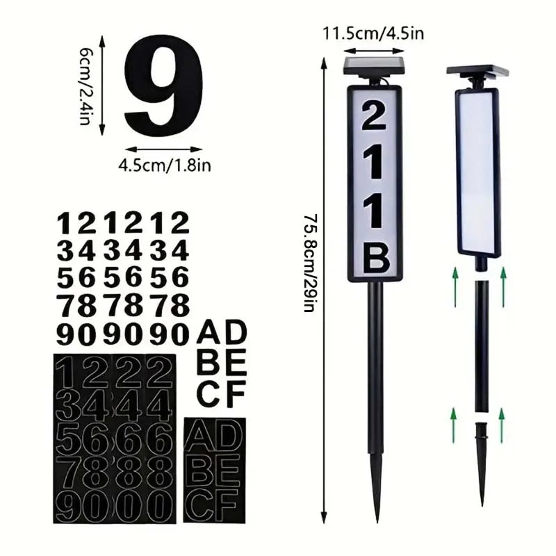 1 pc Solar Light Powered House Number, Address,Sign, Pole Mount,