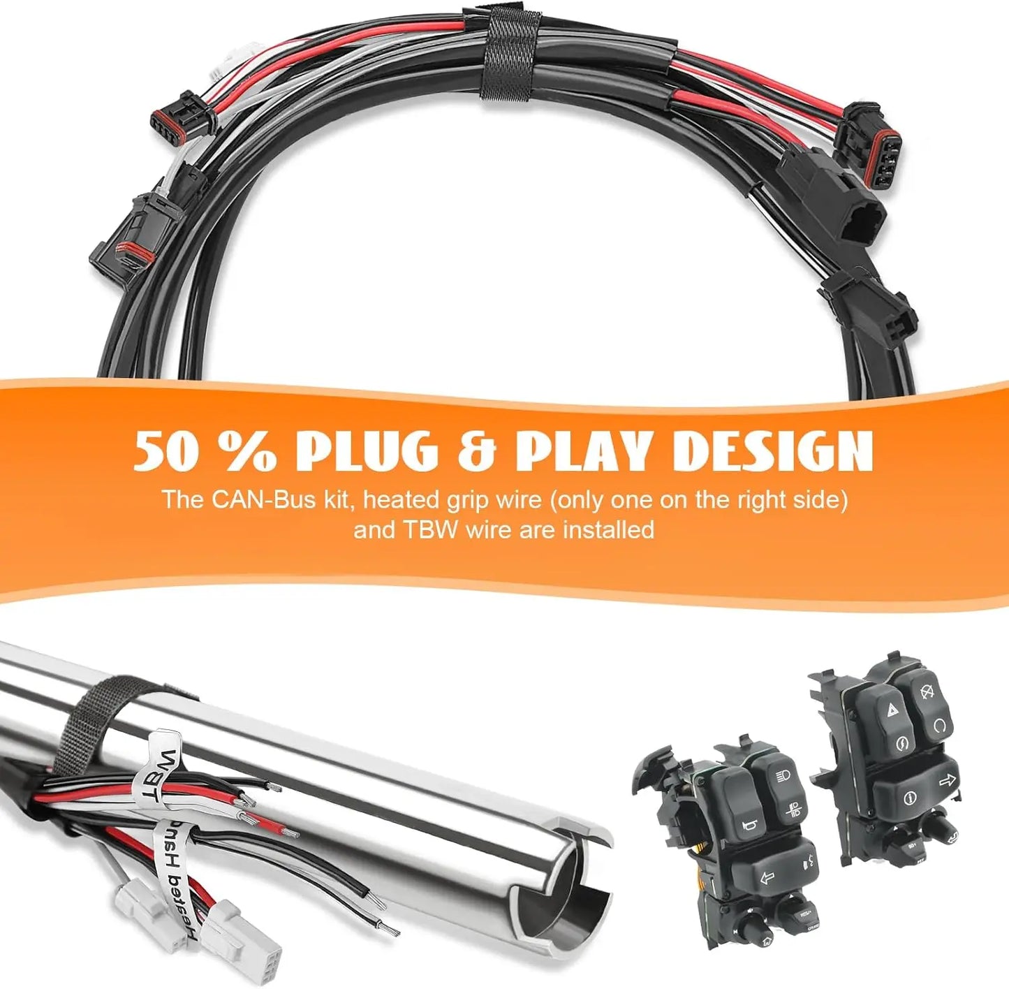 16" Rise Pre-Wired Ape Hangers Handlebars 1 1/4" 1" Clamp Meathook Chrome Fit for Harley Touring