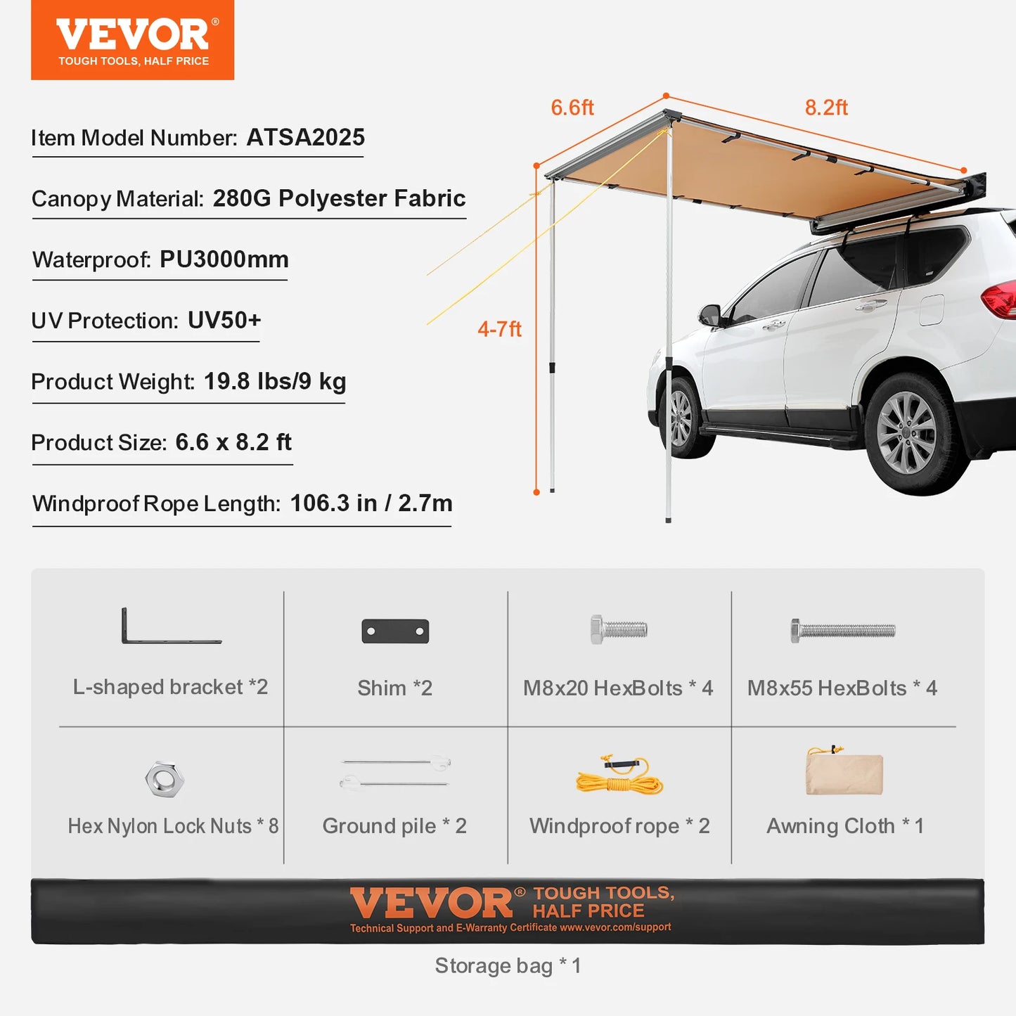 Vehicle  Retractable Car Side Awning Car Waterproof Storage Bag  Suitable for Truck SUV Van Campers