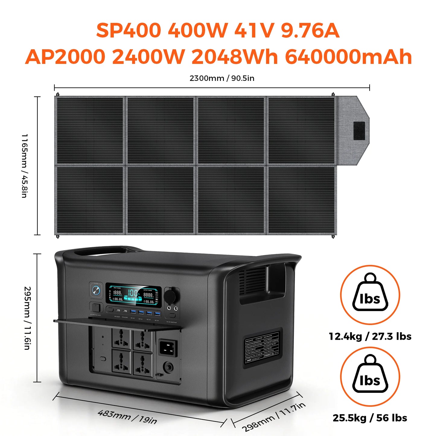 2400W Fast Charging Portable Power Station 200W Foldable Portable Solar Panel