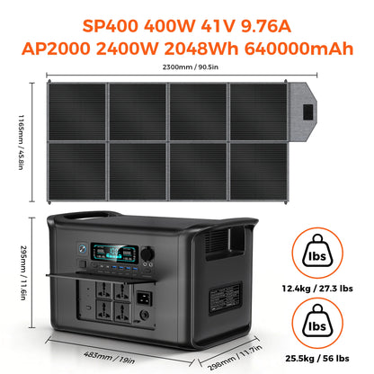 2400W Fast Charging Portable Power Station 200W Foldable Portable Solar Panel