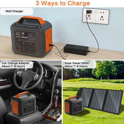 Portable Power Station, 300W 296Wh Solar Generator Quick Charge / 110V AC Outlets/DC Ports and LED Flashlight,